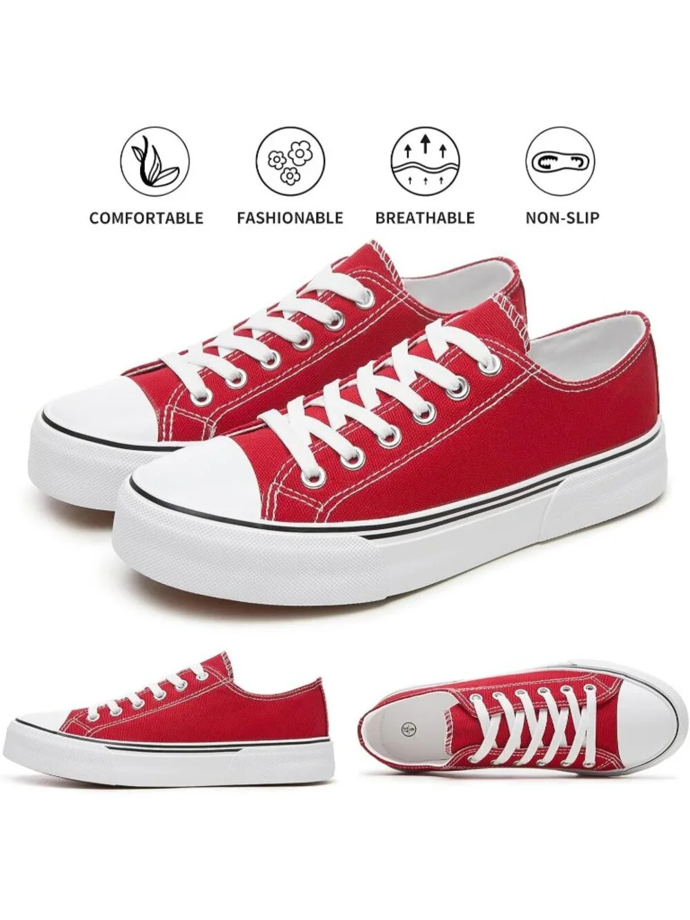 Women's Red Lightweight Low Top Canvas Slip On Casual Fashion Sneakers